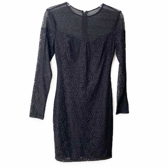 NWOT - Guess, Fitted Long Sleeve Little Black Mini Cocktail Dress, Size 2 - Picture 2 of 7